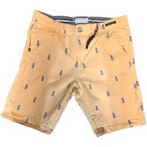 Used Denim & Flower Yellow Pineapple Embroidered Men's Shorts